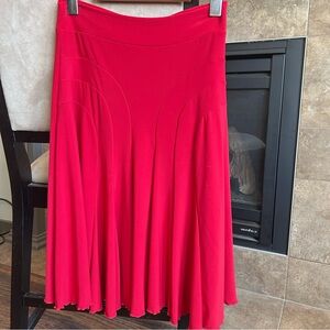 Vintage Red Flare Midi Skirt Stretch Knit Y2K 90s Size L